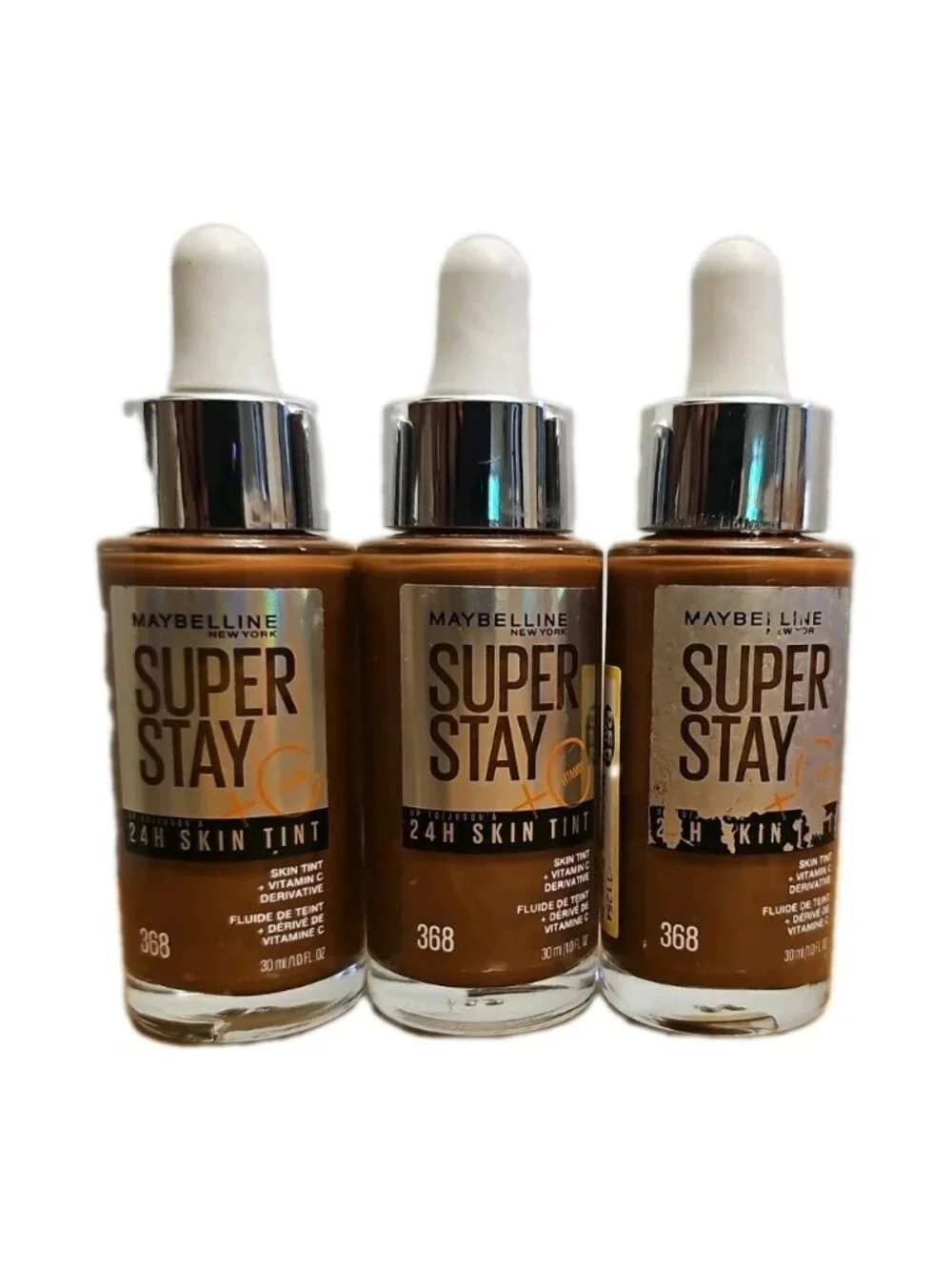 3x Maybelline Foundation Super Stay Skin Tint 24H w/ Vitamin C #368 1 oz NEW